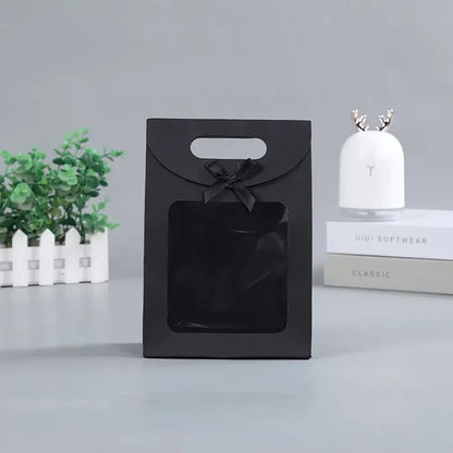 32/26/20/16cm Kraft Paper Portable Gift Bag PVC Clear Window Packaging Bags for Small Business Birthday Christmas Present Wrap