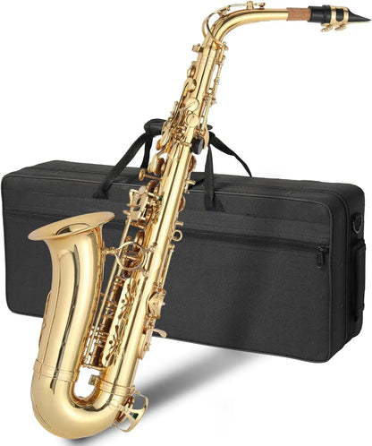 Kolnes Alto Saxophone Brass Lacquered Gold E Flat Sax Woodwind Instrument With Cleaning Brush Case Strap Gloves Accessories