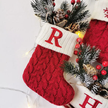 Merry Christmas Socks Red Snowflake Alphabet Letters Christmas Stocking Christmas Tree Pendant Decorations for Home Xmas Gift