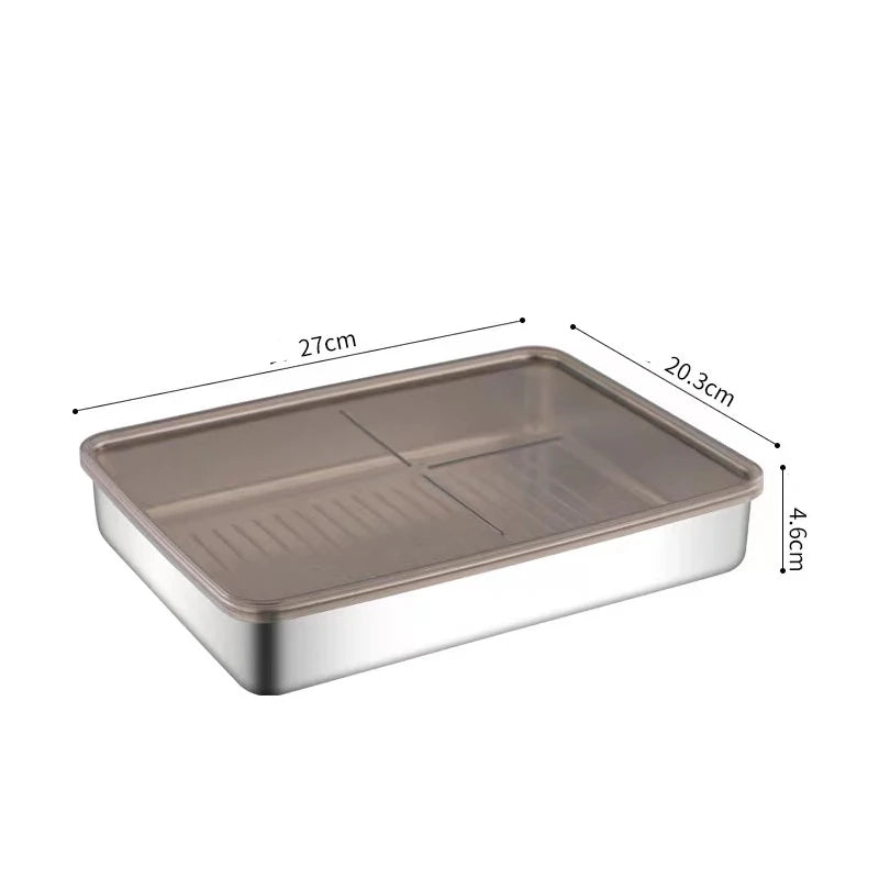 Stainless Steel Refrigerator Meat Storage Box Food Storage Containers With Lid Refrigerator Organizer Container Kitchen Storage