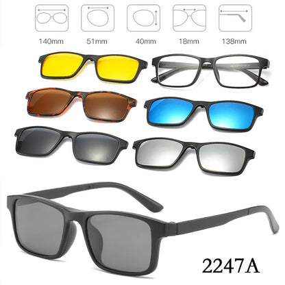 HJYFINO 5 Lenes Magnet Sunglasses Clip Mirrored Clip on Sunglasses Clip on Glasses Men Polarized Clip Custom Prescription Myopia
