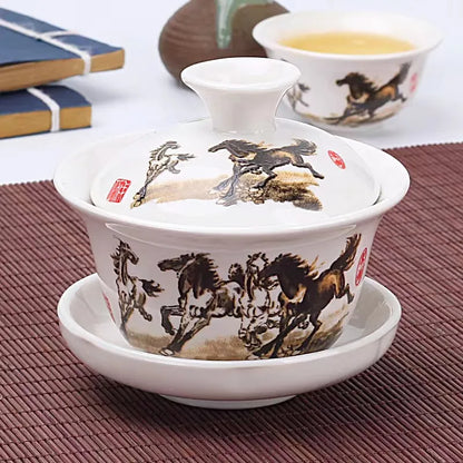 Chinese Traditional Gai Wan Tea Set Bone China Tea Sets Dehua Gaiwan Tea Porcelain Pot Set for Travel Beautiful and Easy Kettle