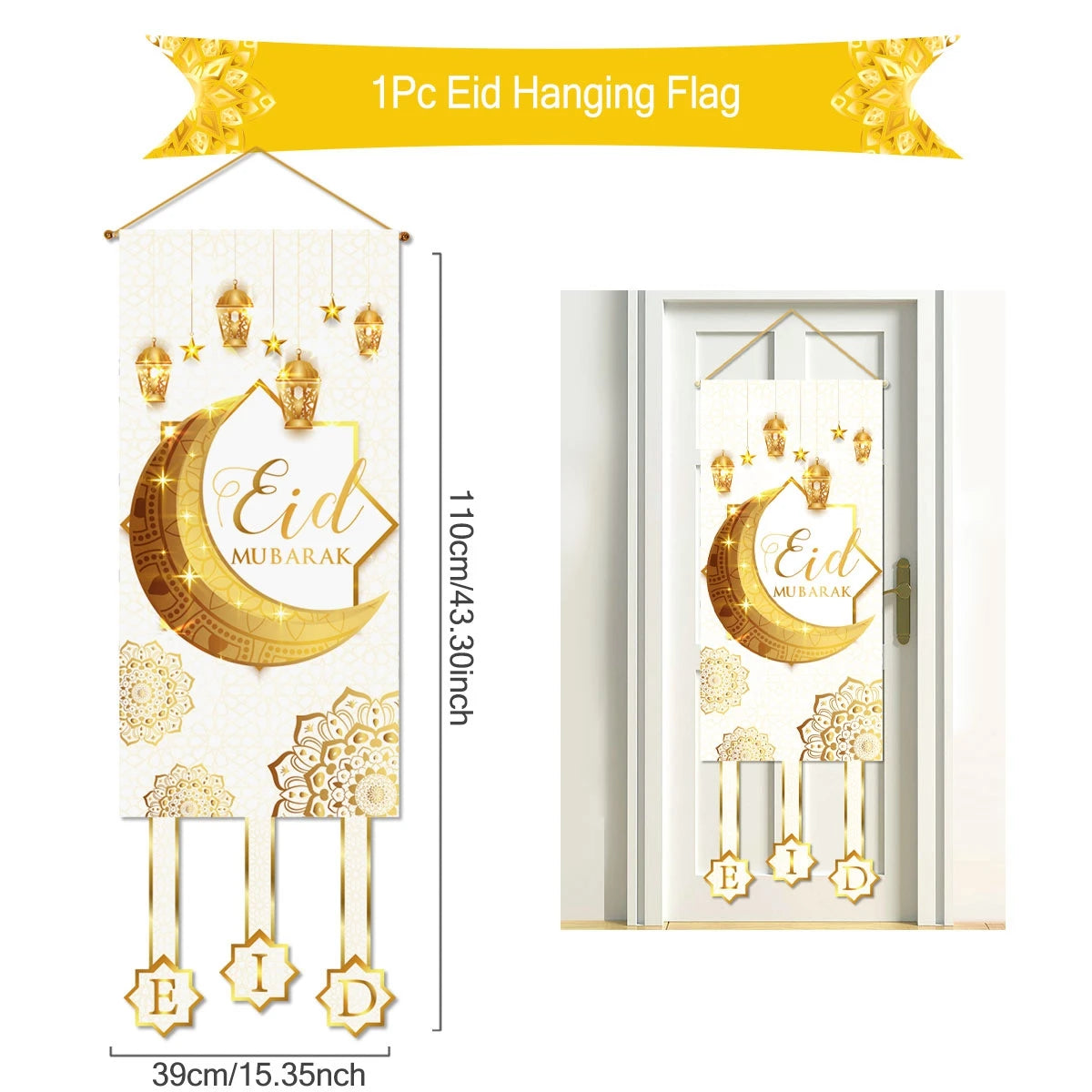 Eid Mubarak Decoration 2024 Hanging Flag Ramadan for Home Door Islamic Muslim Party Decor Ramadan Kareem Banner Eid Al-Fitr Gift