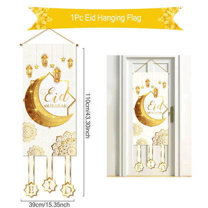Eid Mubarak Decoration 2024 Hanging Flag Ramadan for Home Door Islamic Muslim Party Decor Ramadan Kareem Banner Eid Al-Fitr Gift