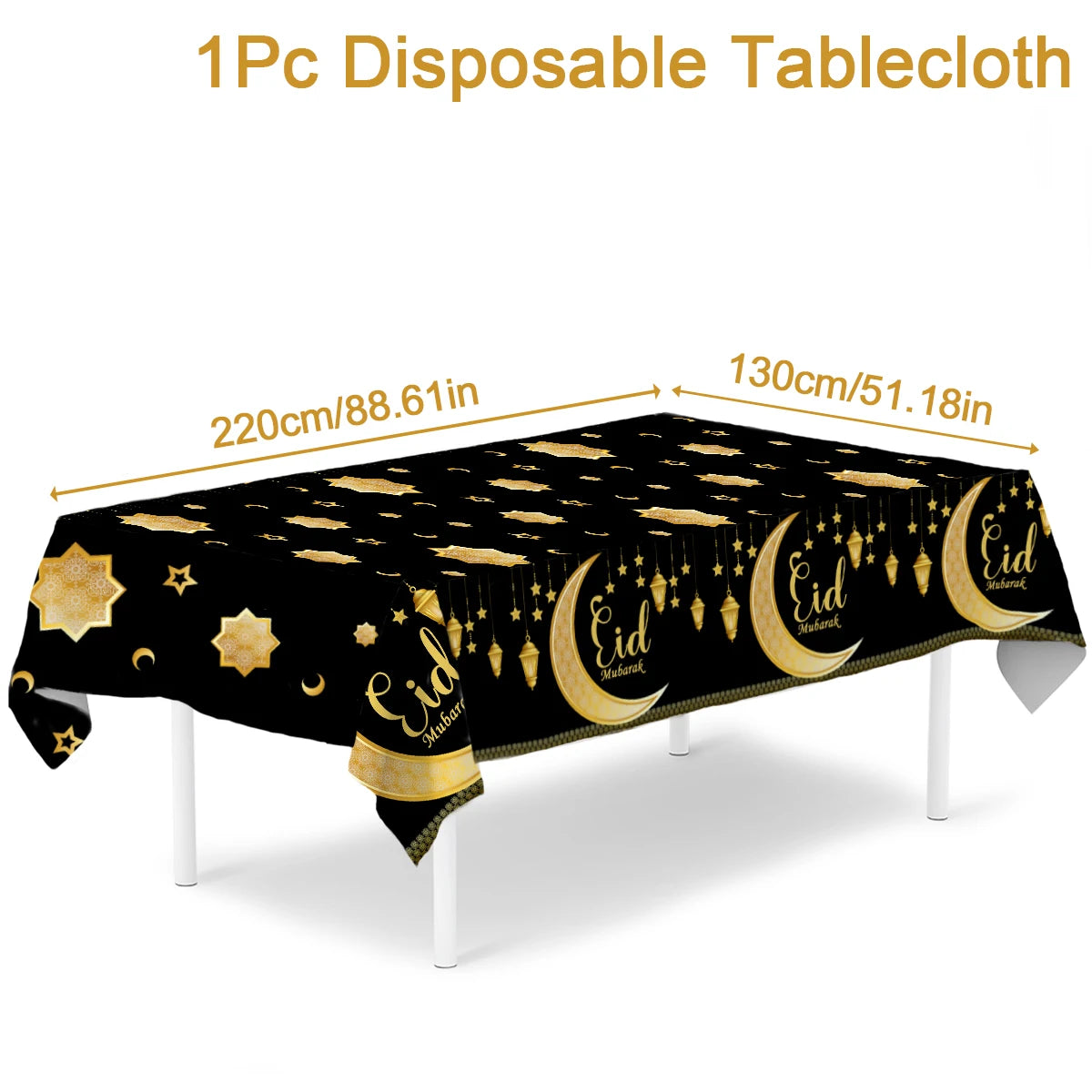 EID Mubarak Disposable Tablecloth EID Mubarak Decoration 2024 for Home Table Cloth Ramadan Kareem Islamic Muslim Party Decor