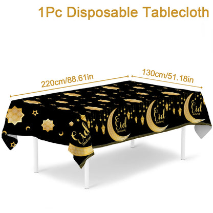 EID Mubarak Disposable Tablecloth EID Mubarak Decoration 2024 for Home Table Cloth Ramadan Kareem Islamic Muslim Party Decor