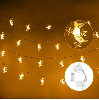 Moon Star Eid Mubarak String Light 2023 Ramadan Decoration for Home Ramadan Kareem Islam Muslim Party Decor Eid Al Adha Gifts