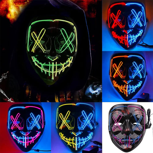 Wireless Halloween Neon LED Purge Mask Masque Masquerade Party Masks Light Grow in the Dark Horror Mask Glowing Masker