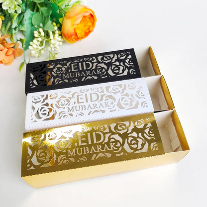 10Pcs Eid Mubarak Gift Box Ramadan Gift Packages Gold Hollow Eid Mubarak Candy Cake Box Eid Mubarak Decoration 2024 Muslim Party