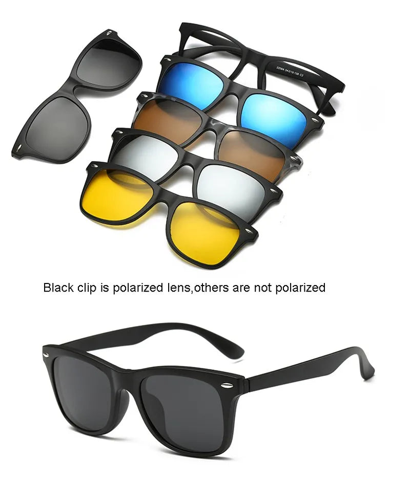 HJYFINO 5 Lenes Magnet Sunglasses Clip Mirrored Clip on Sunglasses Clip on Glasses Men Polarized Clip Custom Prescription Myopia