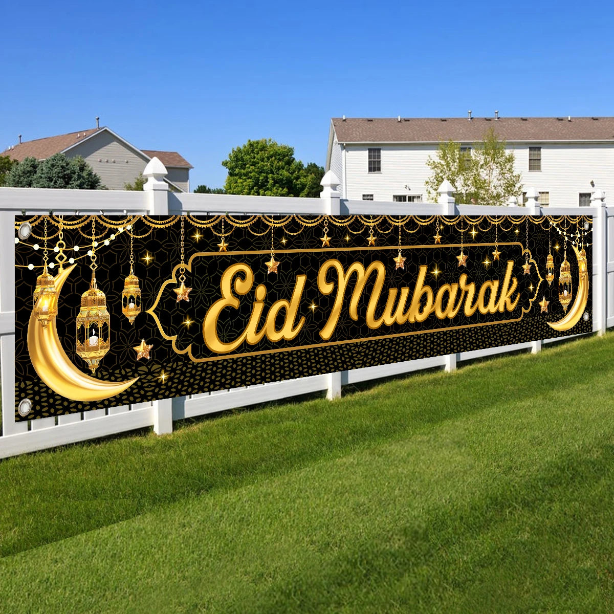 Eid Mubarak Outdoor Banner Flag Ramadan Decoration for Home 2024 Islamic Muslim Party Decor Gifts Ramadan Kareem Eid Al-Adha