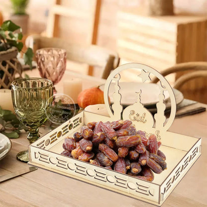 Wooden Eid Mubarak Food Tray Ramadan Decoration for Home Cake Display Islam Muslim Party Supplies 2024 Ramadan Kareem Eid Gifts