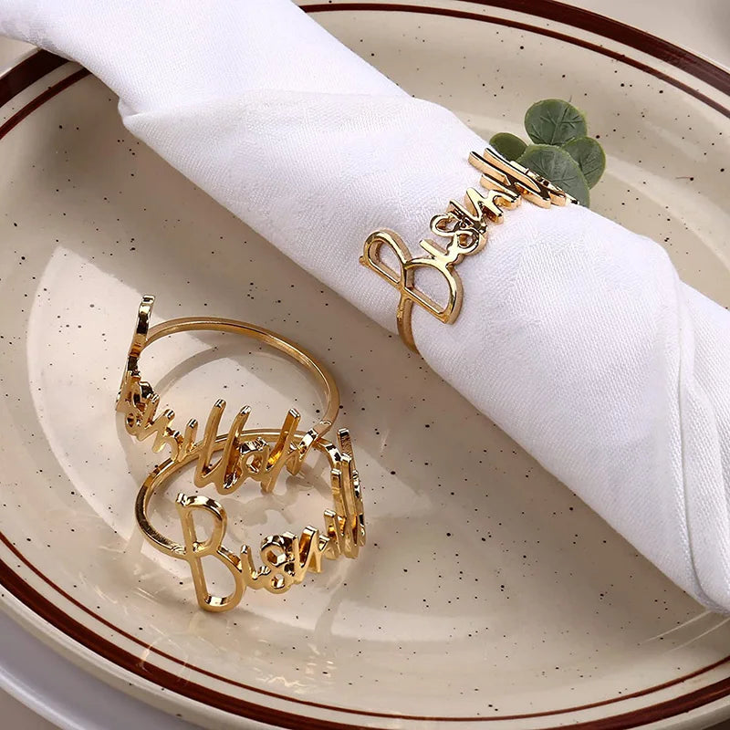 4pcs Bismillah Napkin Rings Eid Mubarak Muslim Islamic Ramadan Kareem Suhoor Iftar Dinner Table Decoration Housewarming Gift