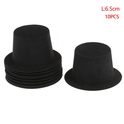 10Pcs Miniature Black Hat Mini Doll Hat Doll House Ornament Hand Weaved Dollhouse Accessories 3 Sizes