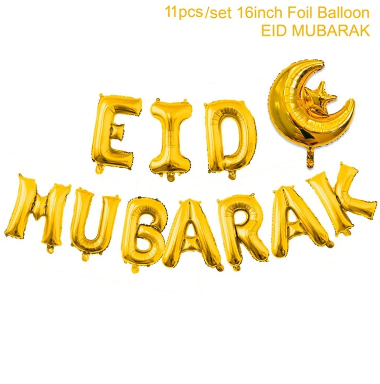 Eid Mubarak Banner Bunting Balloons Plates Tablecloth Kareem Ramadan Decoration for Home 2024  Muslim Islamic Party Supplies