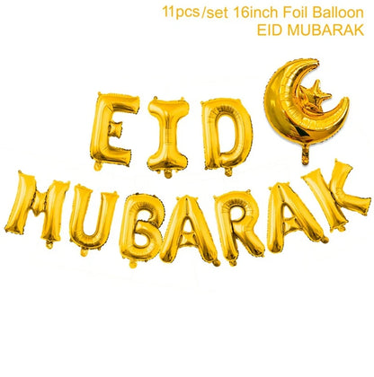 Eid Mubarak Banner Bunting Balloons Plates Tablecloth Kareem Ramadan Decoration for Home 2024  Muslim Islamic Party Supplies