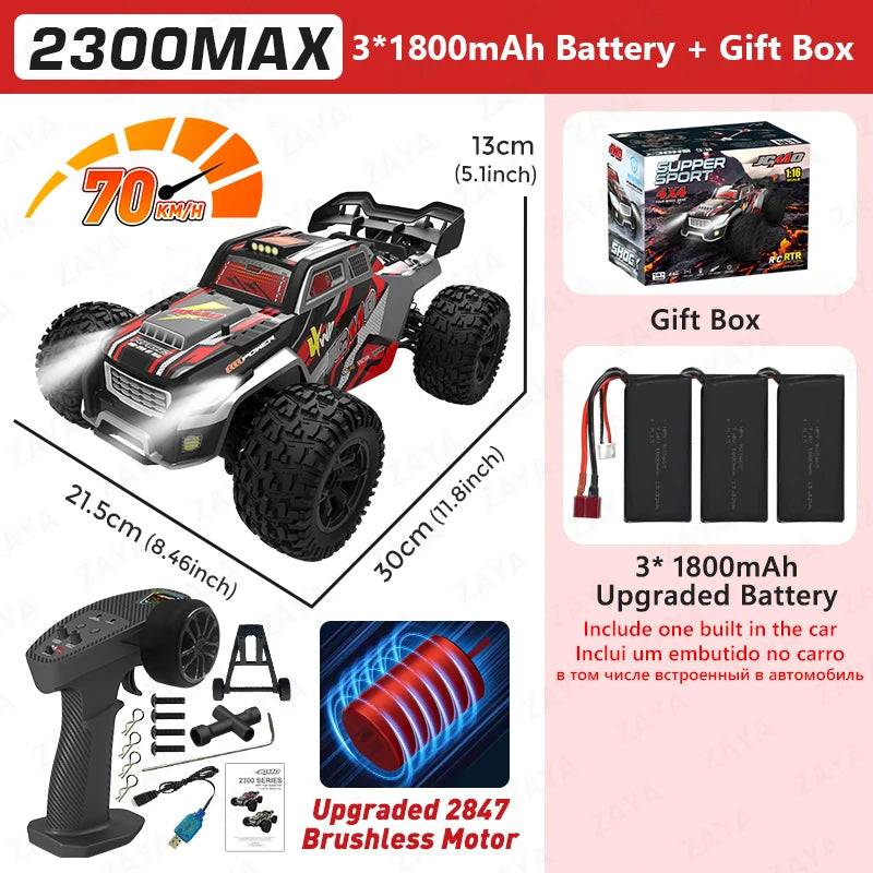 1:16 70km/H or 50km/H 4WD RC Car With LED Remote Control Cars High Speed Drift Monster 4x4 Truck for Kids Toy 2300PRO 2300MAX