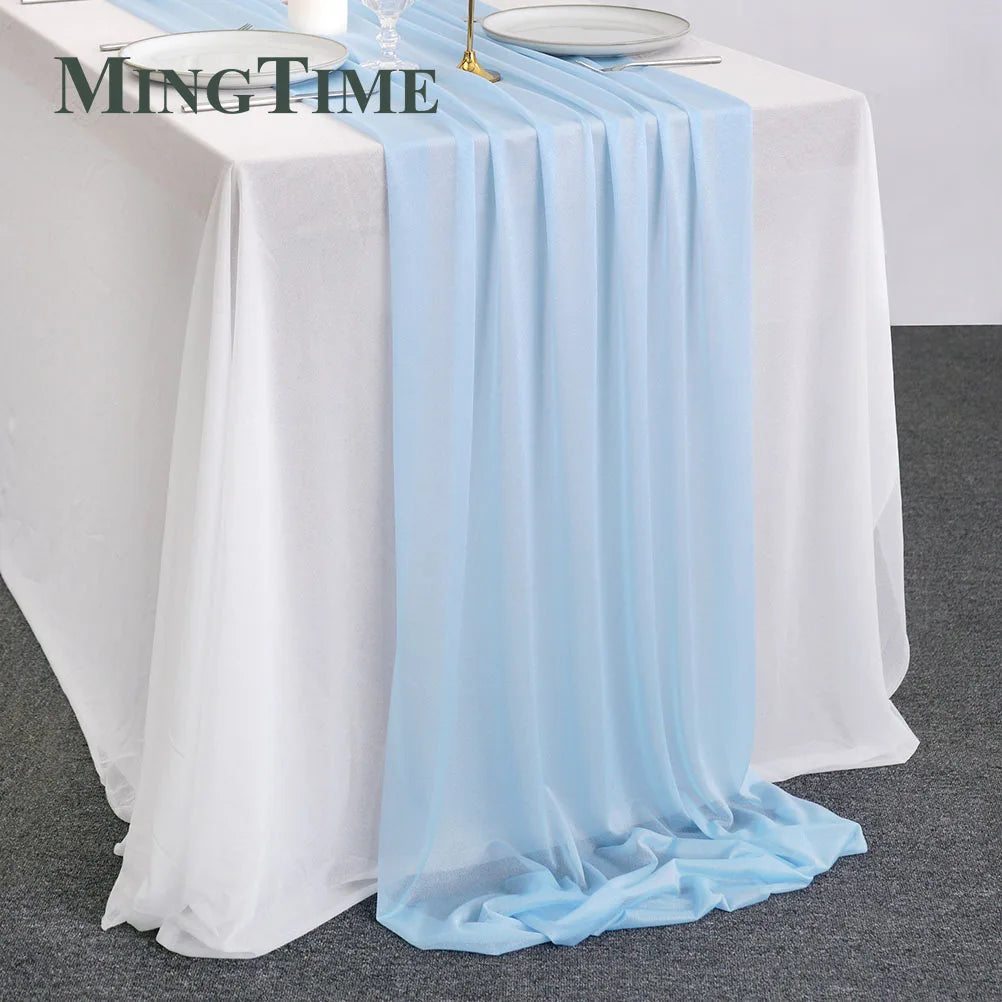 Sheer Chiffon Luxury Solid Colorful Table Runner Blue Rustic Boho Wedding Party Bridal Shower Birthday Home Christmas Decoration