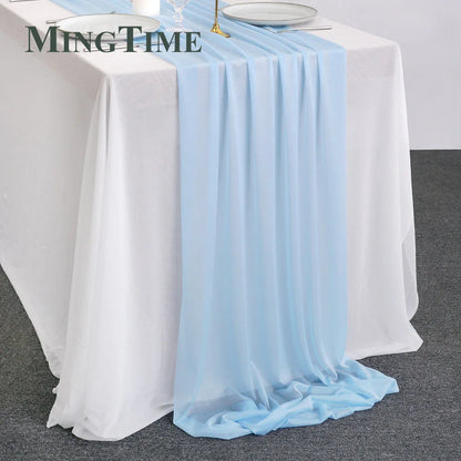 Sheer Chiffon Luxury Solid Colorful Table Runner Blue Rustic Boho Wedding Party Bridal Shower Birthday Home Christmas Decoration