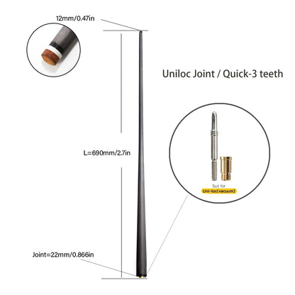 Customized 100% Carbon Fiber Shaft Billiard Pool Cue Stick 10/12/12.4/12.9/13.9mm Shaft Uni-Loc Joint Single Shaft