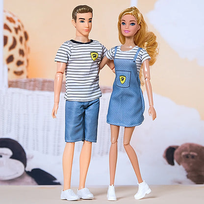 1/6 Barbi Doll Toy Family Doll Set of 4 People Mom Dad Kids 30cm Barbies Doll Full Set With Clothes for Education Birthday Gift