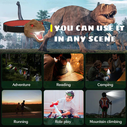 Kids Headlamp Dinosaur Headlamp for Children Kids Dinosaur Toys Child Head Flashlight T-Rex Dinosaur Head Lamp Christmas Gift