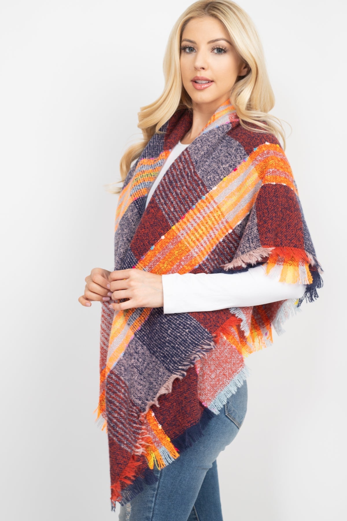 Multi Color Blanket Fringed Scarf