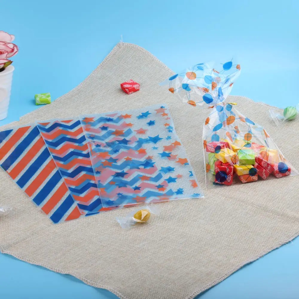 25pcs Colorful Plastic Candy Gift Bags Stripes Snack Bag Christmas Gift Bags for Biscuit and Cookie Birthday Party Favors Bag