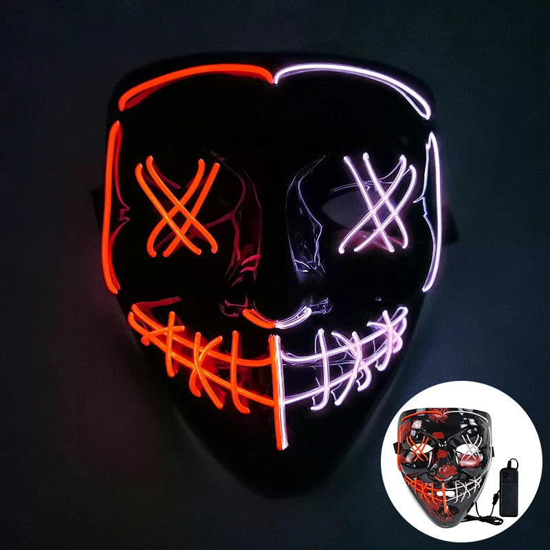 1P Scary Halloween Colplay Light Up Purge Mask Halloween Masquerade Party LED Face Masks for Kids Men Women Mask Glowing in Dark