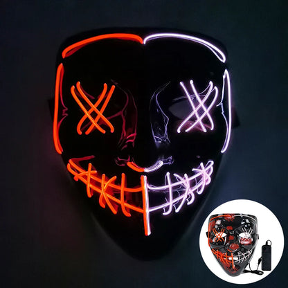 1P Scary Halloween Colplay Light Up Purge Mask Halloween Masquerade Party LED Face Masks for Kids Men Women Mask Glowing in Dark