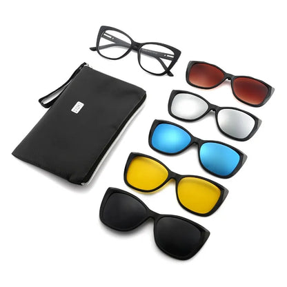 HJYFINO 5 Lenes Magnet Sunglasses Clip Mirrored Clip on Sunglasses Clip on Glasses Men Polarized Clip Custom Prescription Myopia