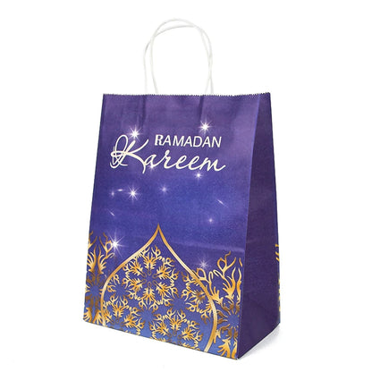 6pcs Eid Mubarak Kraft Paper Gift Bags Muslim Islamic Festival Party Cookie Candy Packaging Box Ramadan Kareem Favors Supplies