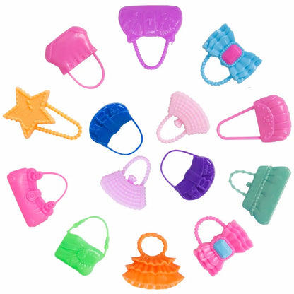 35 Item Doll Accessories=10x Doll Clothes Dress +4x Glasses +6x Plastic Necklace +2x Handbag +3x Crown +10 Shoes for Barbie Doll