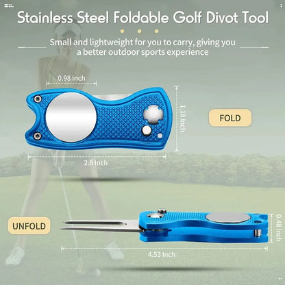 1pc Foldable Golf Divot Repair Tool With Golf Ball Tool Pitch Groove Cleaner Golf Accessories Putting Green Fork Training Aids