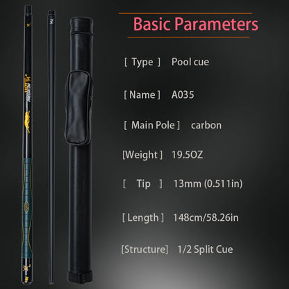 Professional Carbon Billiard Cue Stick 13mm Tip Leather Shaft Leopard Pattern Design With Cue Case for 9 Ball and Carom Billiard