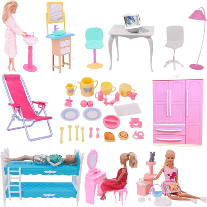 Barbies Doll House Furniture Bed Table Chair Plastics Cleaning Tools for 11.8inch Barbies Accessories Mini Furniture Model Gifts