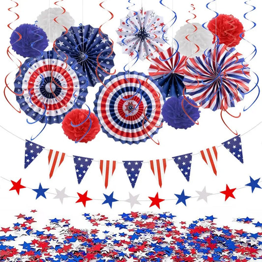 Independence Day Party Photo Props Spiral Pendant I Love USA Banner Balloon July 4th Day Christmas New Year Party Decoration