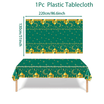 EID Mubarak Disposable Tablecloth EID Mubarak Decoration 2024 for Home Table Cloth Ramadan Kareem Islamic Muslim Party Decor