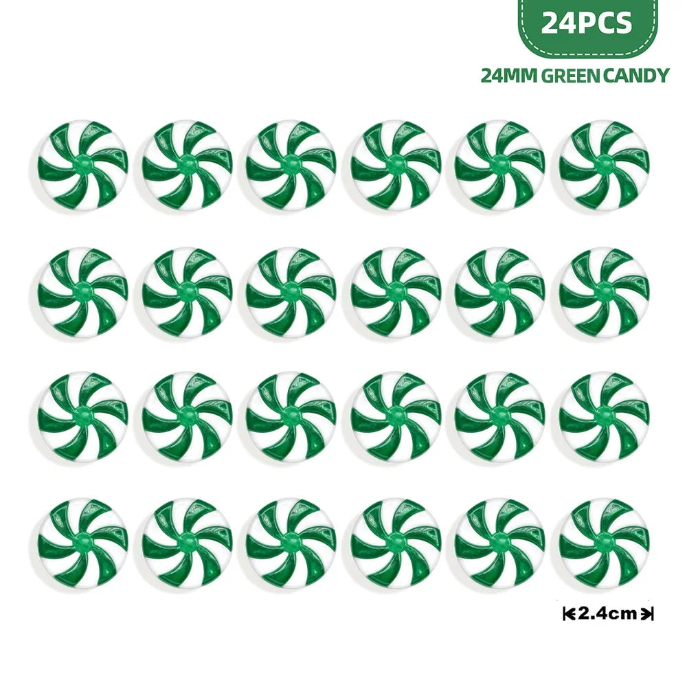 24PCS Mini Candy Canes Miniature Christmas Tree Decoration Peppermint Swirls Pendant DIY Scrapbook Craft Gift Home Party Navidad