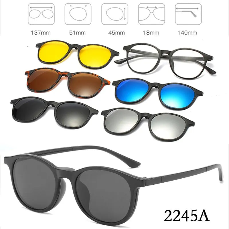 HJYFINO 5 Lenes Magnet Sunglasses Clip Mirrored Clip on Sunglasses Clip on Glasses Men Polarized Clip Custom Prescription Myopia
