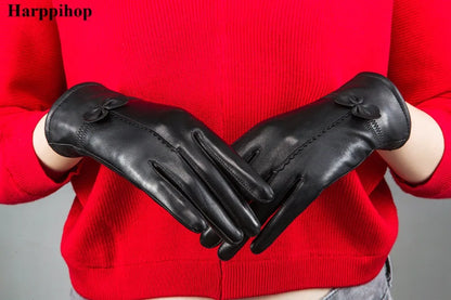 2020 Women's Genuine Leather Gloves Red Sheepskin Gloves Autumn and Winter Fashion Female Windproof Gloves