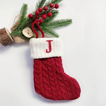 Christmas Socks Snowflake Alphabet Letters Christmas Knitting Stocking Christmas Tree Pendant Decoration for Home Xmas Gift 2024