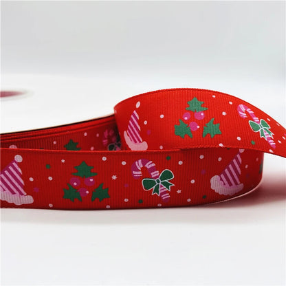 5yards/Lot 25mm Christmas Decor Grosgrain Ribbon Printed Christmas Ribbon for Handmade Design Christmas Decoration Sewing Fabric