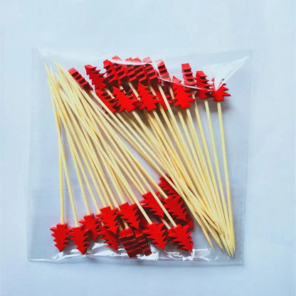 50Pcs/Set Christmas Fruit Sticks Disposable Bamboo Sticks Snowflake Christmas Tree Elk Santa Claus Snowman Sticks Xmas Ornaments