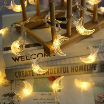 Eid Mubarak Moon Star LED Light String Eid Islamic Muslim Party Supplies Kareem Ramadan Decoration for Home Eid Al-Fitr Ornament