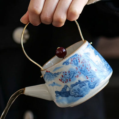 Ru Kiln Simple Lifting Beam Pot Ceramic Kung Fu Tea Set Home Brewing Teapot Office Single Pot Tea Brewer Open Slice