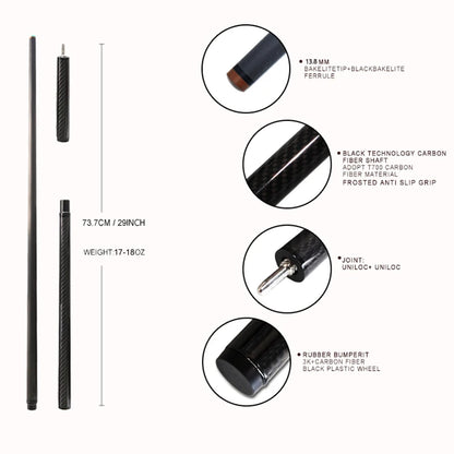 3-Pc Carbon Fiber Cue Stick Break Jump Carbon Pool Cue Stick 3K Black Technology Bakelite 13.8mm 1247mm/48in 20oz Billiard Stick