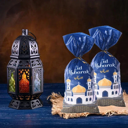 25/50pcs 2024 Eid Mubarak Gift Bags Plastic Candy Cookie Bag Ramadan Kareem Decor Islamic Muslim Party Supplies Eid Gifts Bags