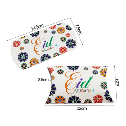 10pcs Eid Mubarak Gift Kraft Bag Box Pillow Candy Cookie Chocolate Paper Box Ramadan Kareem Decoration Party Supplies Kids Gift