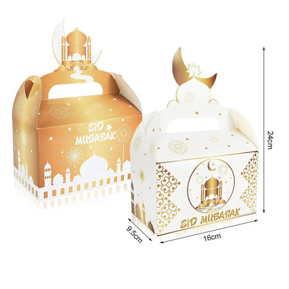 4Pcs EID Mubarak Gift Box 2024 Ramadan Mubarak Biscuit Candy Snack Packaging Box Bag Supplies Islamic Muslim Party Decoration
